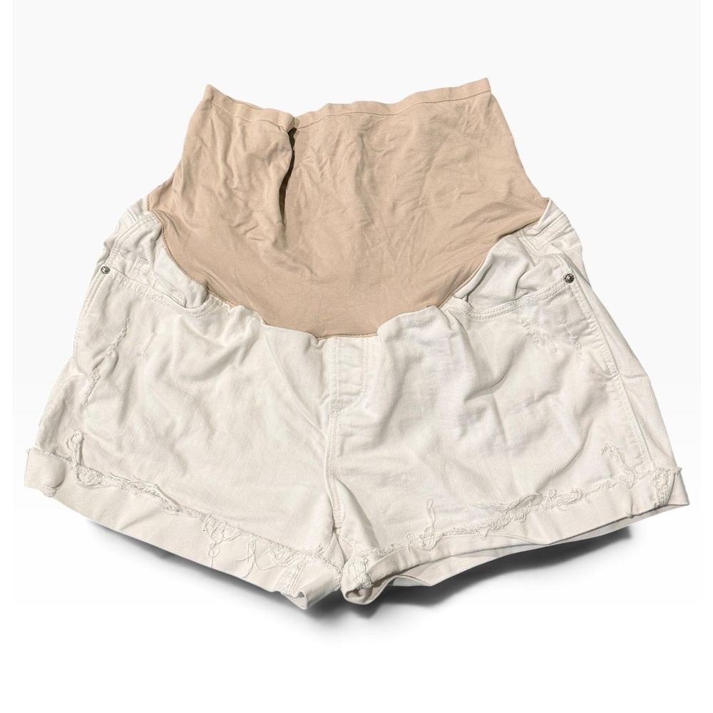 Old Navy Maternity Boyfriend Full Panel White Denim Shorts Size 16 Frayed Hem